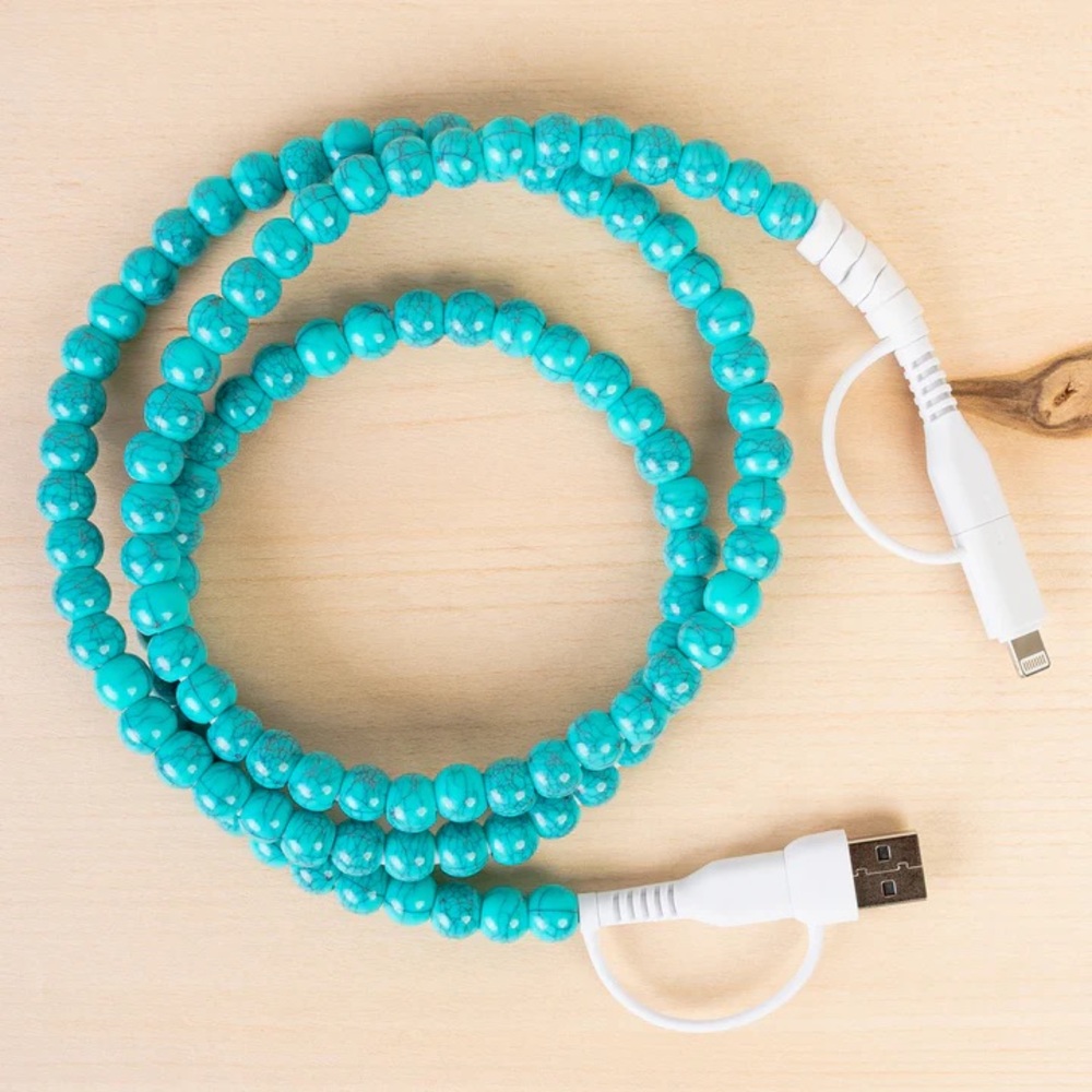 Turquoise Beaded 4-1  USB to C, IPhone Charging Cable - Stylish Phone Accessory
